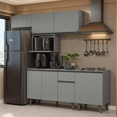 Combo Completo de Cocina 240 cm 7 Puertas 1 Cajón Gris Nice Madesa