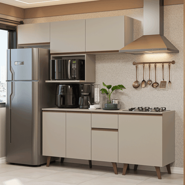 Combo Completo de Cocina 240 cm 7 Puertas 1 Cajón Crema Nice Madesa