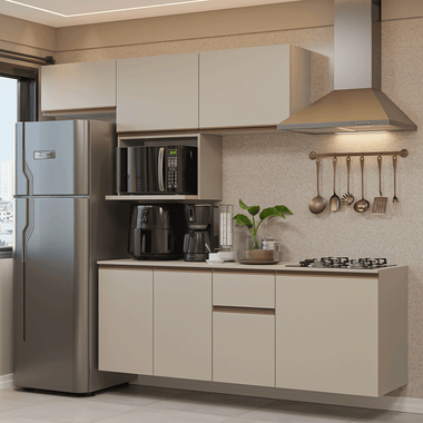 Combo Completo de Cocina 240 cm 7 Puertas 1 Cajón Flotante Crema Nice Madesa