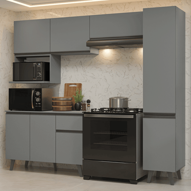 Combo Completo de Cocina 240 cm 8 Puertas 1 Cajón Gris Nice Madesa