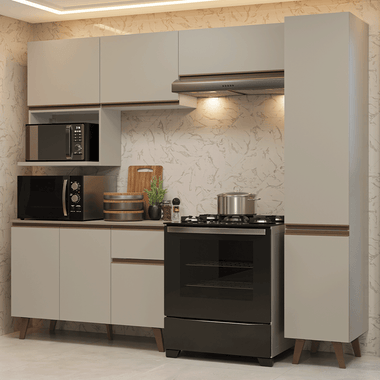 Combo Completo de Cocina 240 cm 8 Puertas 1 Cajón Crema Nice Madesa