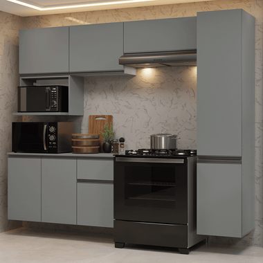 Combo Completo de Cocina 240 cm 8 Puertas 1 Cajón Flotante Gris Nice Madesa