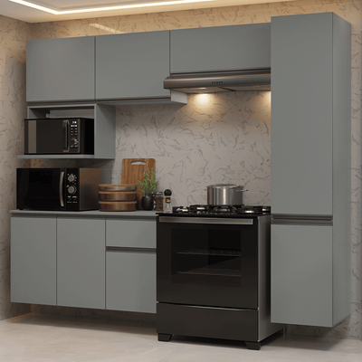 Combo Completo de Cocina 240 cm 8 Puertas 1 Cajón Flotante Gris Nice Madesa