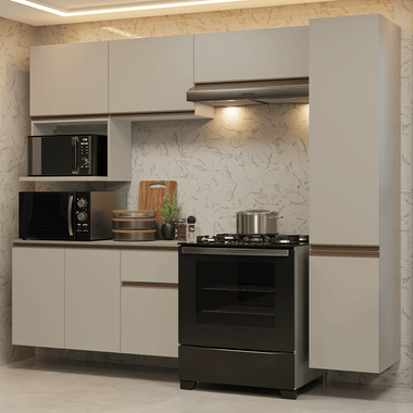 Combo Completo de Cocina 240 cm 8 Puertas 1 Cajón Flotante Crema Nice Madesa