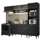 Combo Completo de Cocina 260 cm 8 Puertas 1 Cajón con Mueble para Horno y Microondas Negro Nice Madesa