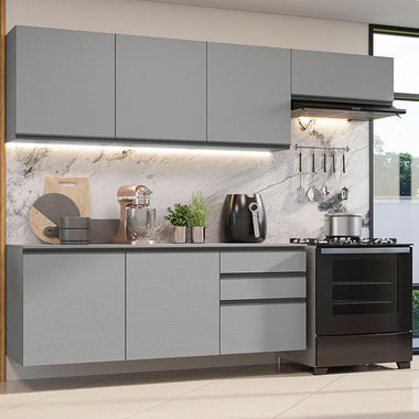 Combo Completo de Cocina 260 cm 6 Puertas 3 Cajones Flotante Gris Nice Madesa