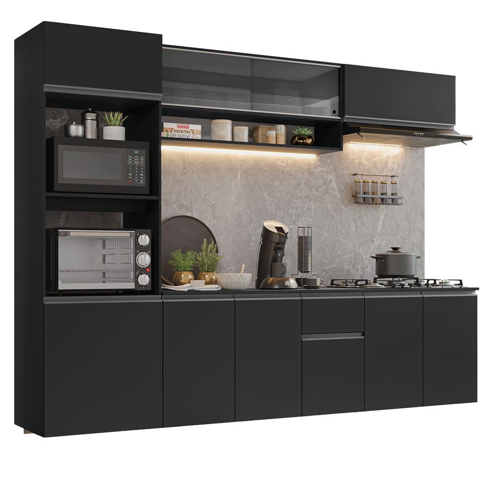 Combo completo de Cocina 260 cm Flotante Negro Nice Madesa 014