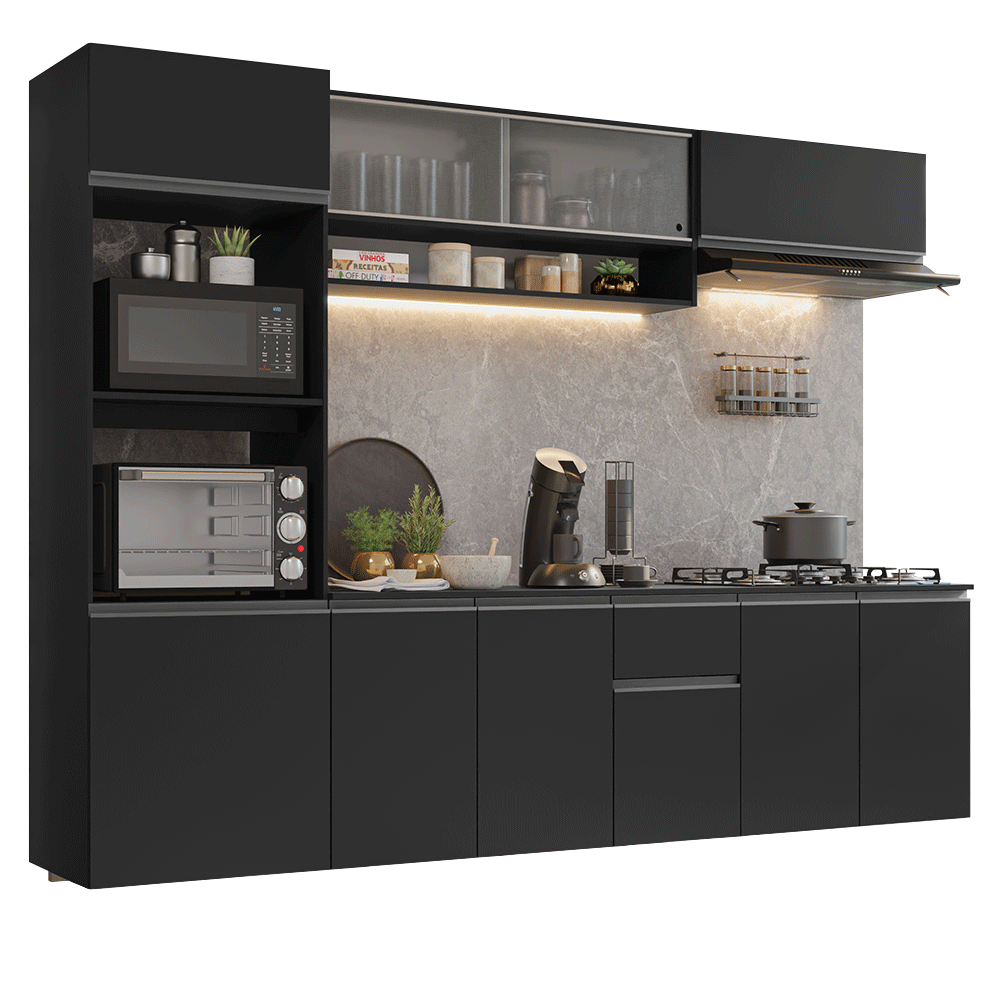 Combo completo de Cocina 260 cm Flotante Negro Nice Madesa 015