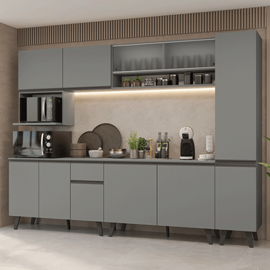 Combo Completo de Cocina 280 cm 11 Puertas 1 Cajón Gris Nice Madesa