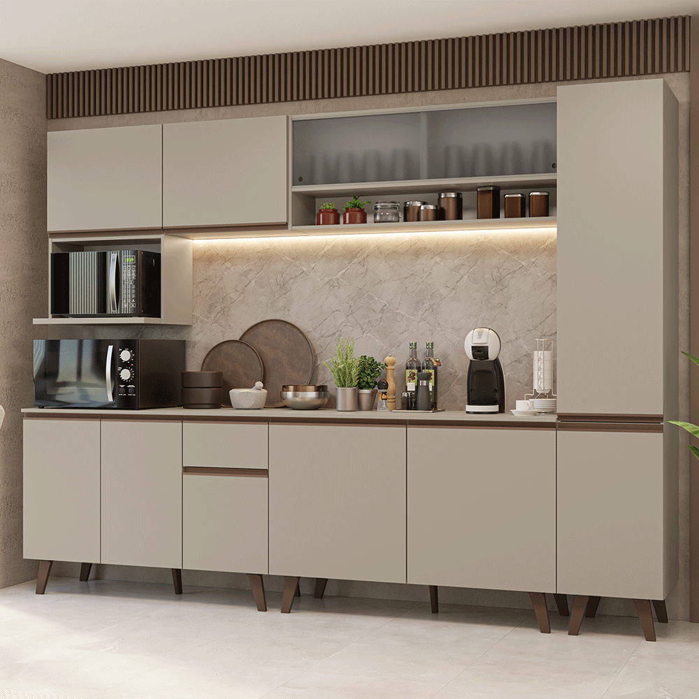 Combo Completo de Cocina 280 cm 11 Puertas 1 Cajón Crema Nice Madesa