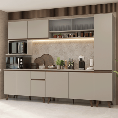 Combo Completo de Cocina 280 cm 11 Puertas 1 Cajón Crema Nice Madesa