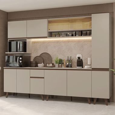 Combo Completo de Cocina 280 cm 11 Puertas 1 Cajón Crema Nice Madesa