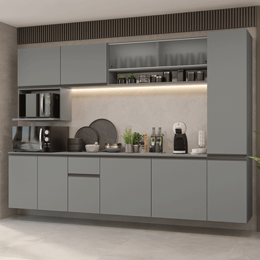 Combo Completo de Cocina 280 cm 11 Puertas 1 Cajón Flotante Gris Nice Madesa