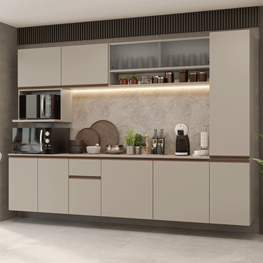 Combo Completo de Cocina 280 cm 11 Puertas 1 Cajón Flotante Crema Nice Madesa