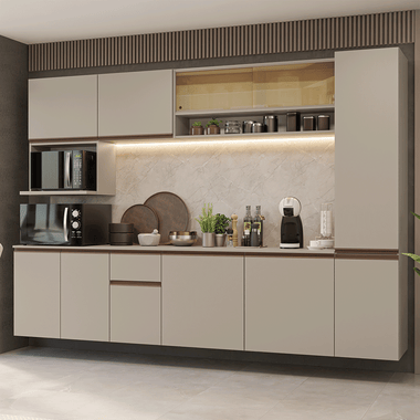Combo Completo de Cocina 280 cm 11 Puertas 1 Cajón Flotante Crema Nice Madesa
