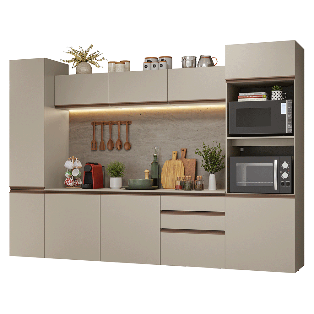 Combo completo de Cocina, 280 cm, flotante, Crema Nice 06