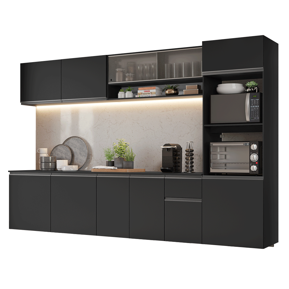 Combo completo de Cocina 300 cm Flotante Negro Nice Madesa 04