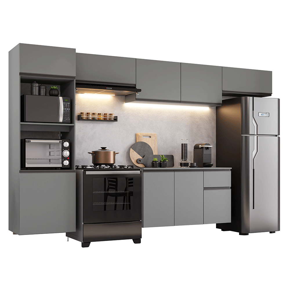 Combo completo de Cocina 340 cm, Flotante Gris Nice 02