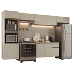 Combo Completo de Cocina 340 cm 9 Puertas 1 Cajón Flotante con Mueble para Horno y Microondas Crema Nice Madesa