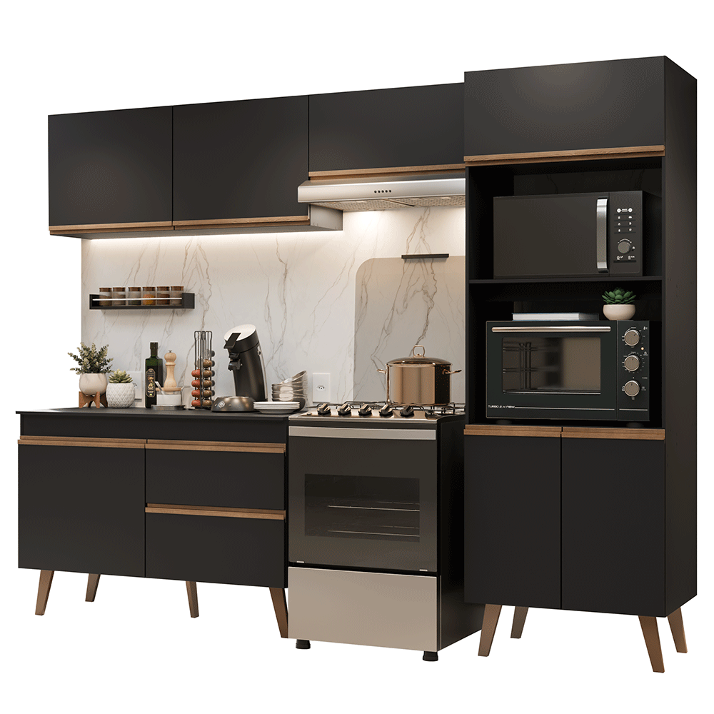 Combo completo de Cocina 260 cm Negro Pieta Madesa