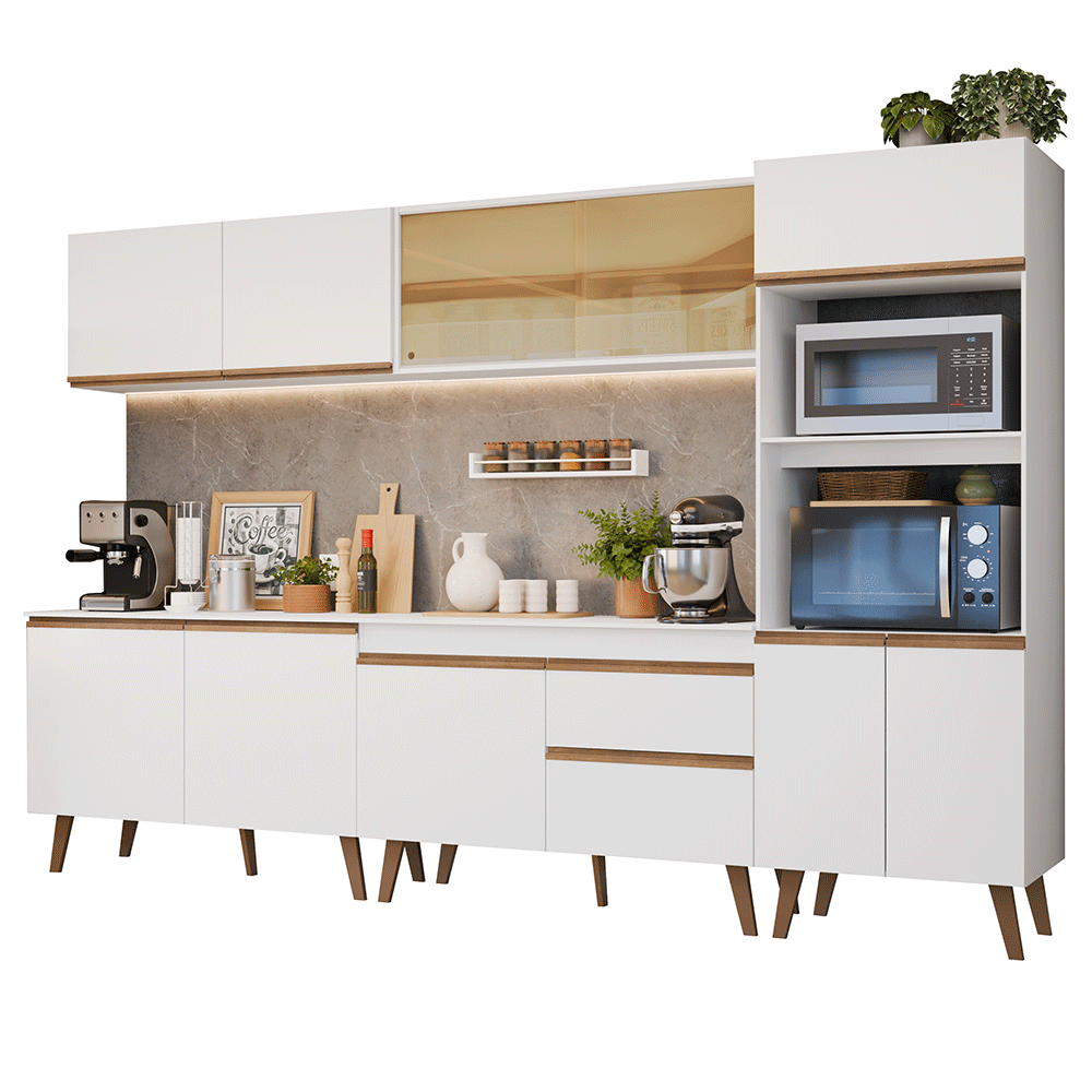 Mueble de Cocina Completa Pieta 310 cm 11 Puertas 1 Cajón (Con Mesada) Blanco 01 Madesa