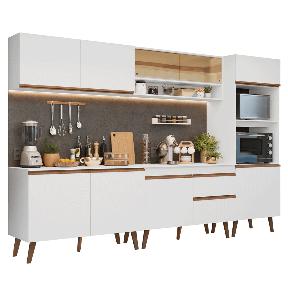 Mueble de Cocina Completa Pieta 310 cm 11 Puertas 1 Cajón (Con Mesada) Blanco 02 Madesa