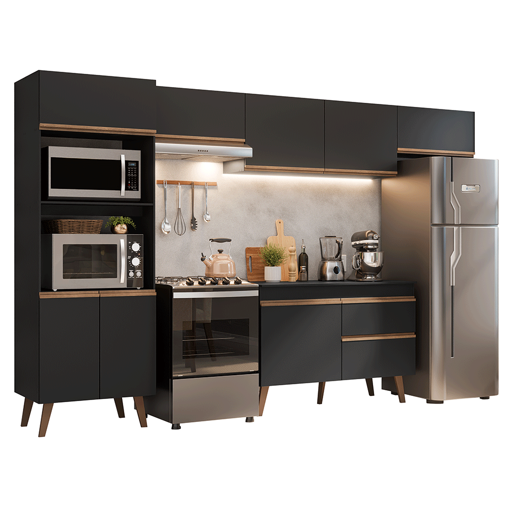 Combo completo de Cocina 330 cm Negro Pieta Madesa