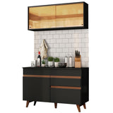 Mueble de Cocina Reims Madesa con Alacena y Bajo Mesada 120 cm 2 Puertas 1 Cajón Negro