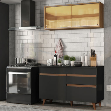Cocina Compacta 120 cm 4 Puertas 1 Cajón Negro/Marrón Reims Madesa