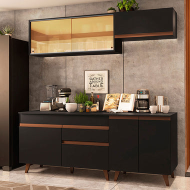 Cocina Compacta 190 cm 7 Puertas 1 Cajón Negro Reims Madesa