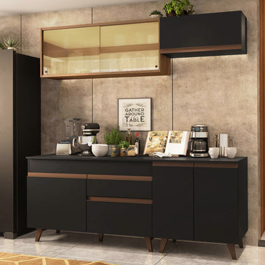 Cocina Compacta 190 cm 7 Puertas 1 Cajón Negro/Marrón Reims Madesa