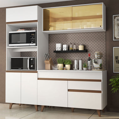Cocina Compacta 190 cm 7 Puertas 1 Cajón con Mueble para Horno y Microondas Blanco Reims Madesa