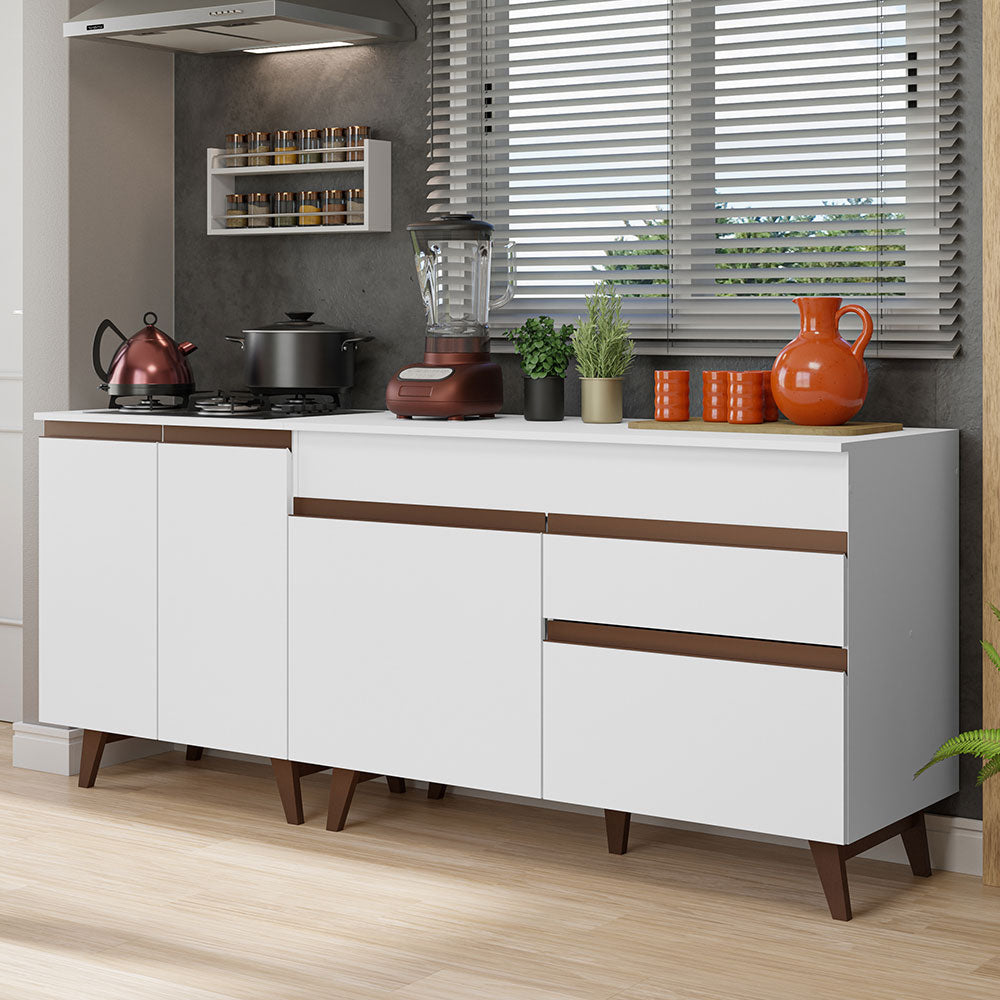 Kit de 2 Bajo Mesada de Cocina 4 Puertas 1 Cajón (Con Tapa) Reims Blanco