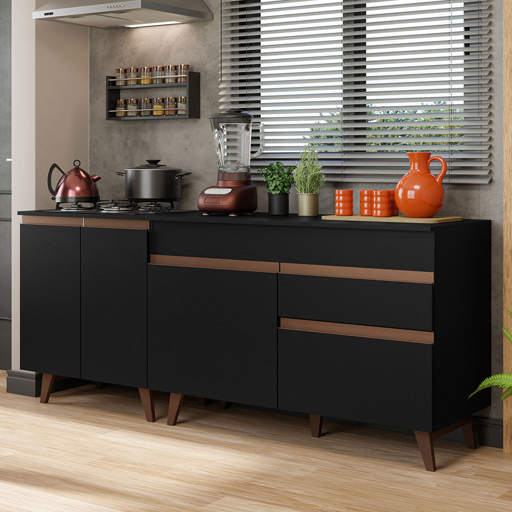Kit de 2 Bajo Mesada de Cocina 4 Puertas 1 Cajón (Con Tapa) Reims Negro