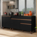 Kit de 2 Bajo Mesada de Cocina 4 Puertas 1 Cajón (Con Tapa) Reims Negro