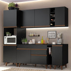 Combo Completo de Cocina 235 cm 8 Puertas 1 Cajón con Mueble para Horno o Microondas Negro Reims Madesa