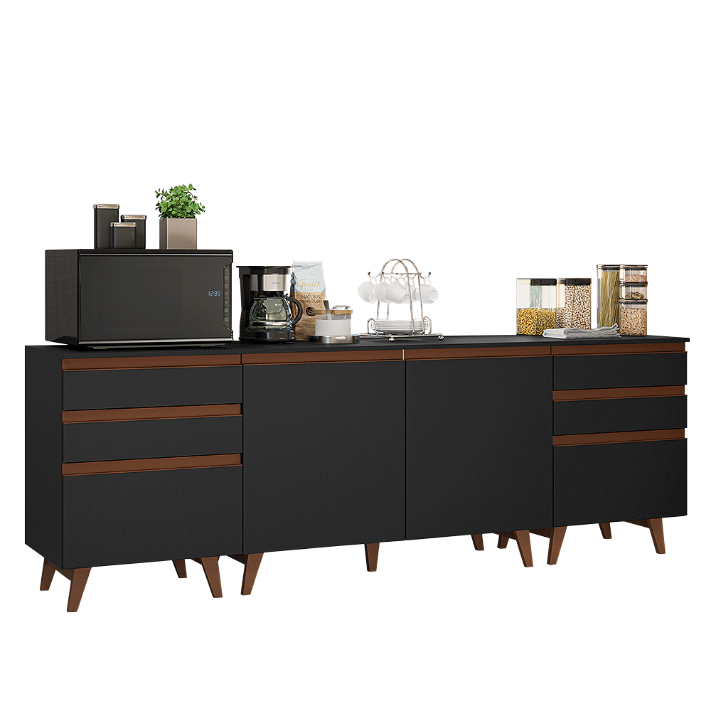 Cocina Compacta 240 cm 2 Puertas 6 Cajones Negro Reims Madesa