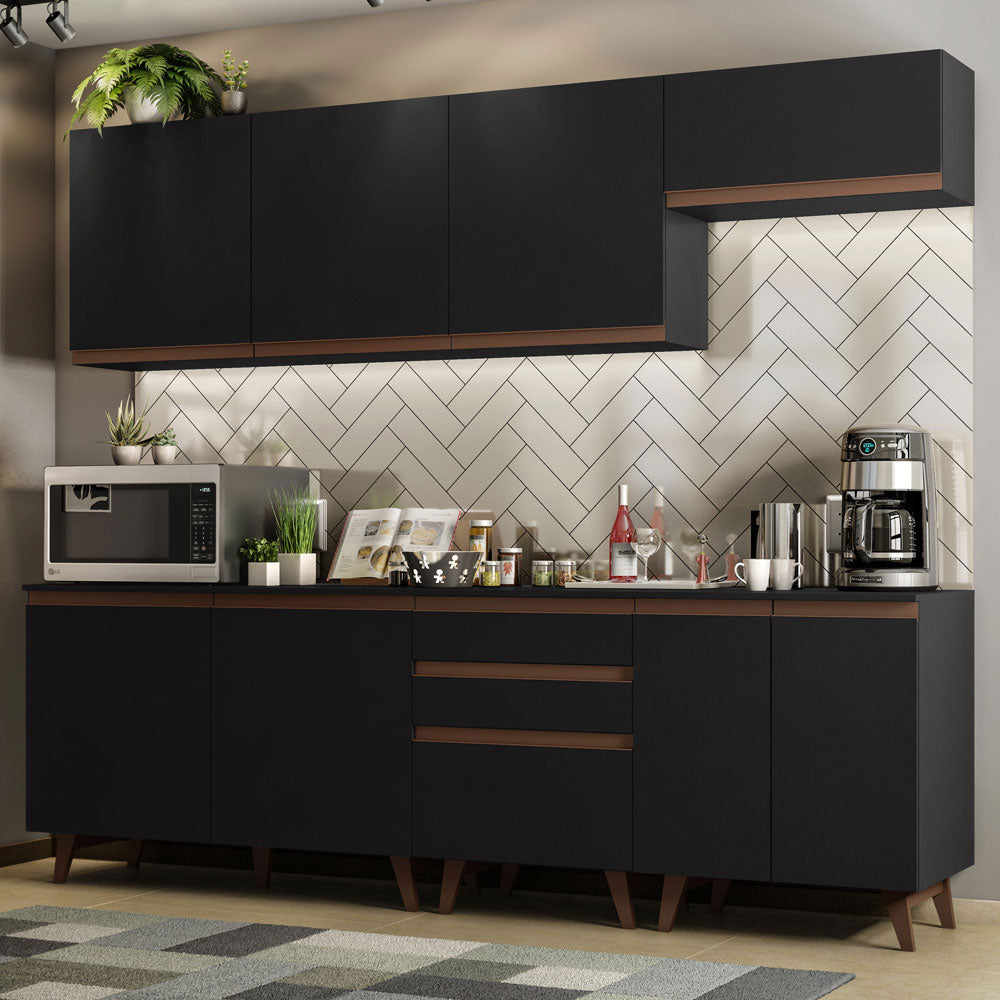 Combo Completo de Cocina 250 cm 8 Puertas 3 Cajones Negro Reims Madesa
