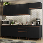Combo Completo de Cocina 250 cm 8 Puertas 3 Cajones Negro Reims Madesa