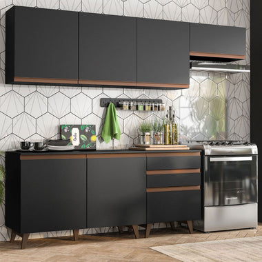 Combo Completo de Cocina 250 cm 6 Puertas 3 Cajones Negro Reims Madesa