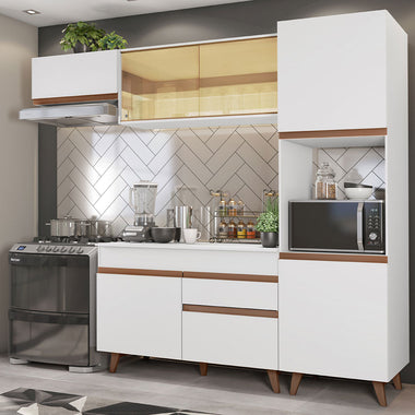 Combo Completo de Cocina 250 cm 7 Puertas 1 Cajón con Mueble para Horno o Microondas Blanco Reims Madesa