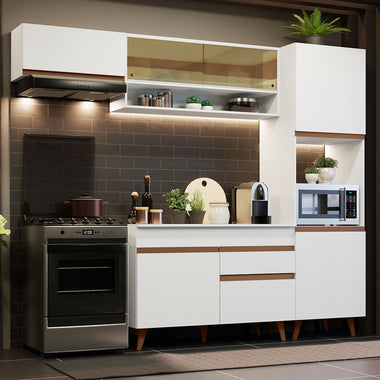 Combo Completo de Cocina 250 cm 7 Puertas 1 Cajón con Mueble para Horno o Microondas Blanco Reims Madesa