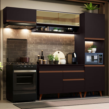 Combo Completo de Cocina 250 cm 7 Puertas 1 Cajón con Mueble para Horno o Microondas Negro Reims Madesa