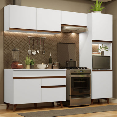 Combo Completo de Cocina 250 cm 7 Puertas 1 Cajón con Mueble para Horno o Microondas Blanco Reims Madesa