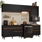 Combo Completo de Cocina 250 cm 6 Puertas 4 Cajones Negro Reims Madesa