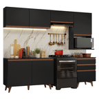 Combo Completo de Cocina 250 cm 6 Puertas 3 Cajones Negro Reims Madesa