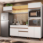 Combo Completo de Cocina 260 cm 8 Puertas 1 Cajón con Mueble para Horno y Microondas Blanco Reims Madesa 01