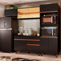 Combo Completo de Cocina 260 cm 8 Puertas 1 Cajón con Mueble para Horno y Microondas Negro Reims Madesa 01