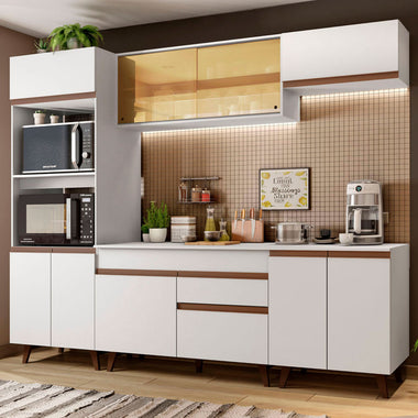 Combo Completo de Cocina 260 cm 10 Puertas 1 Cajón con Mueble para Horno y Microondas Blanco Reims Madesa