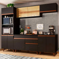 Combo Completo de Cocina 260 cm 10 Puertas 1 Cajón con Mueble para Horno y Microondas Negro Reims Madesa